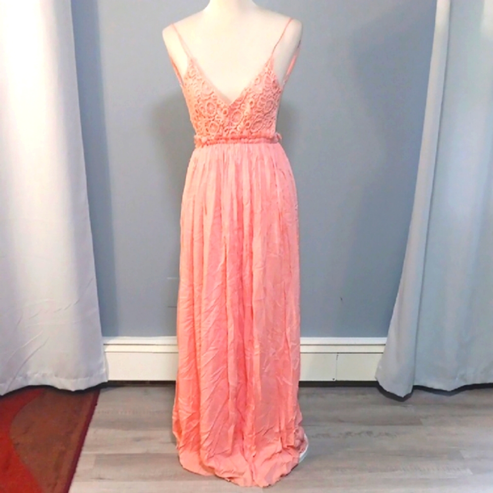 Pink Backless Ruched Maxi Dress